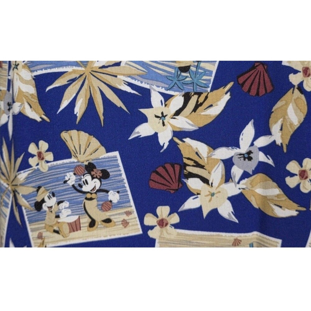 Disney Maxi Dress XXL 2X Blue Hawaiian Resort Vacation Mickey Minnie Postcard - Picture 2 of 5